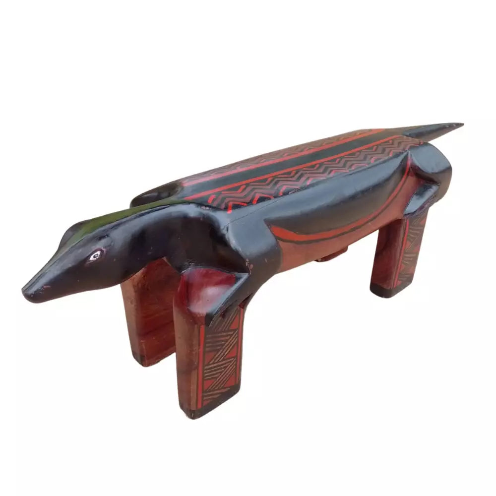 Ticuna Handmade Lizard Bench Indigenous Art - Muirapiranga Wood 6kg 