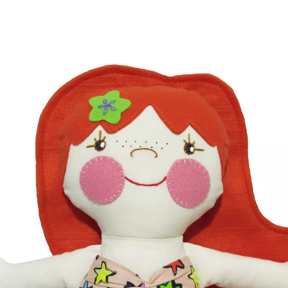 Redhead Mermaid Panda Doll Craft Handmade Embroidery