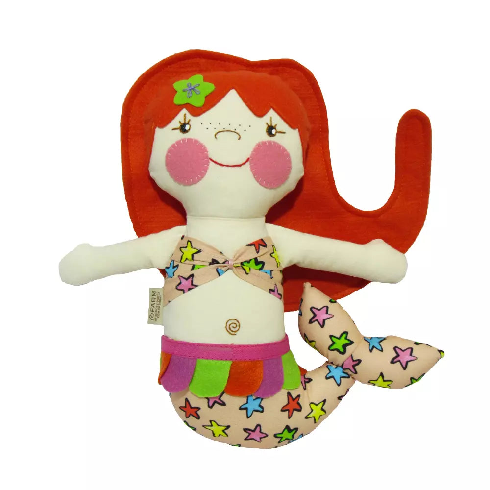 Redhead Mermaid Panda Doll Craft Handmade Embroidery