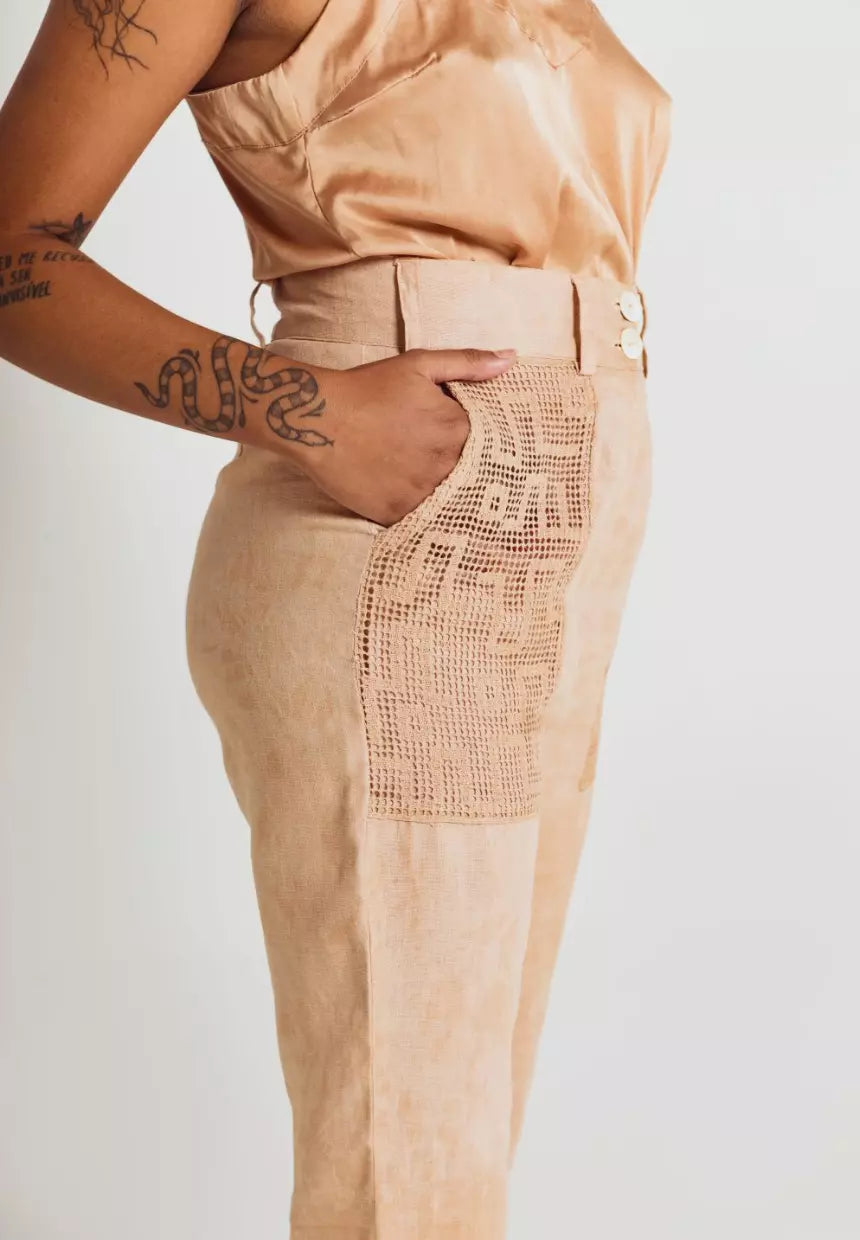 Pure Linen Morada Maze Embroidery Pants - S/M/L/XL