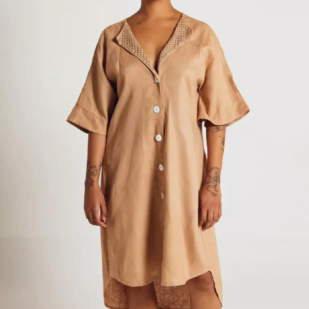 Chemise Morada Pure Linen Embroidered in Silk - S/M/L/XL