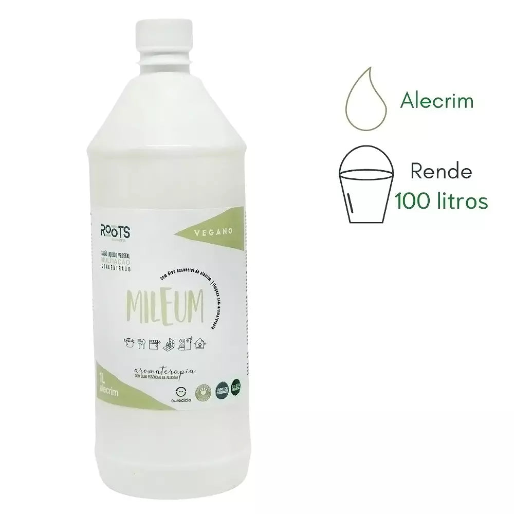 Sabão Líquido Vegetal Concentrado Vegano Mileum Roots Alternativa Óleo Essencial de Alecrim 1L