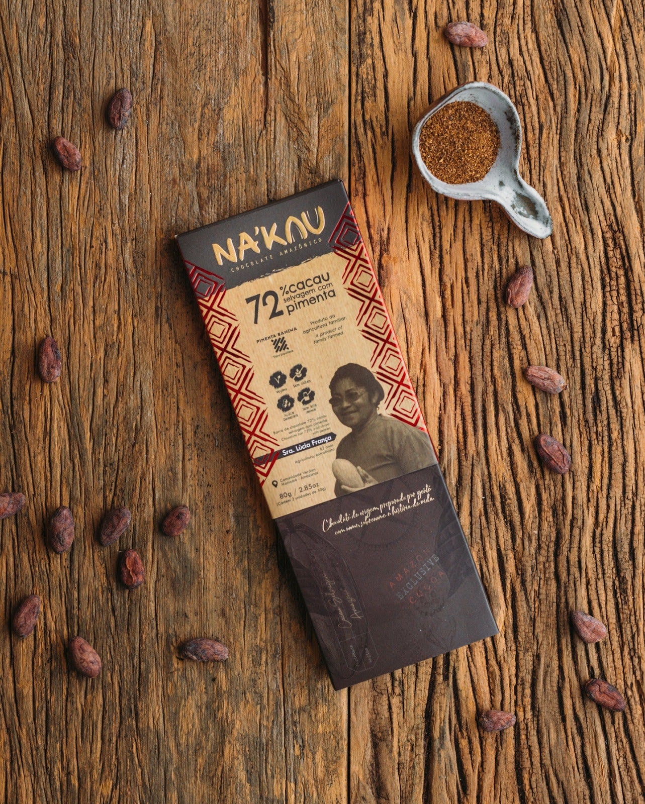 Chocolate Na'kau 72% cacau Pimenta Baniwa